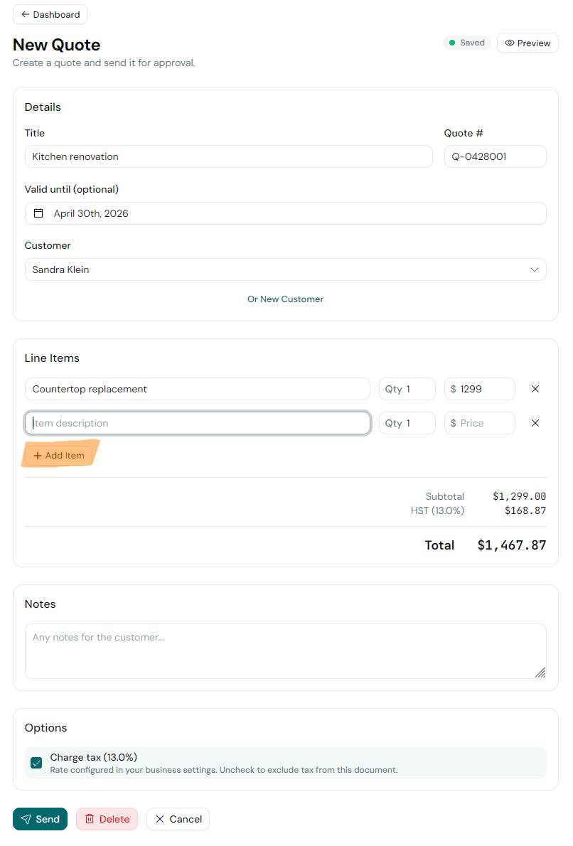 Create quote builder