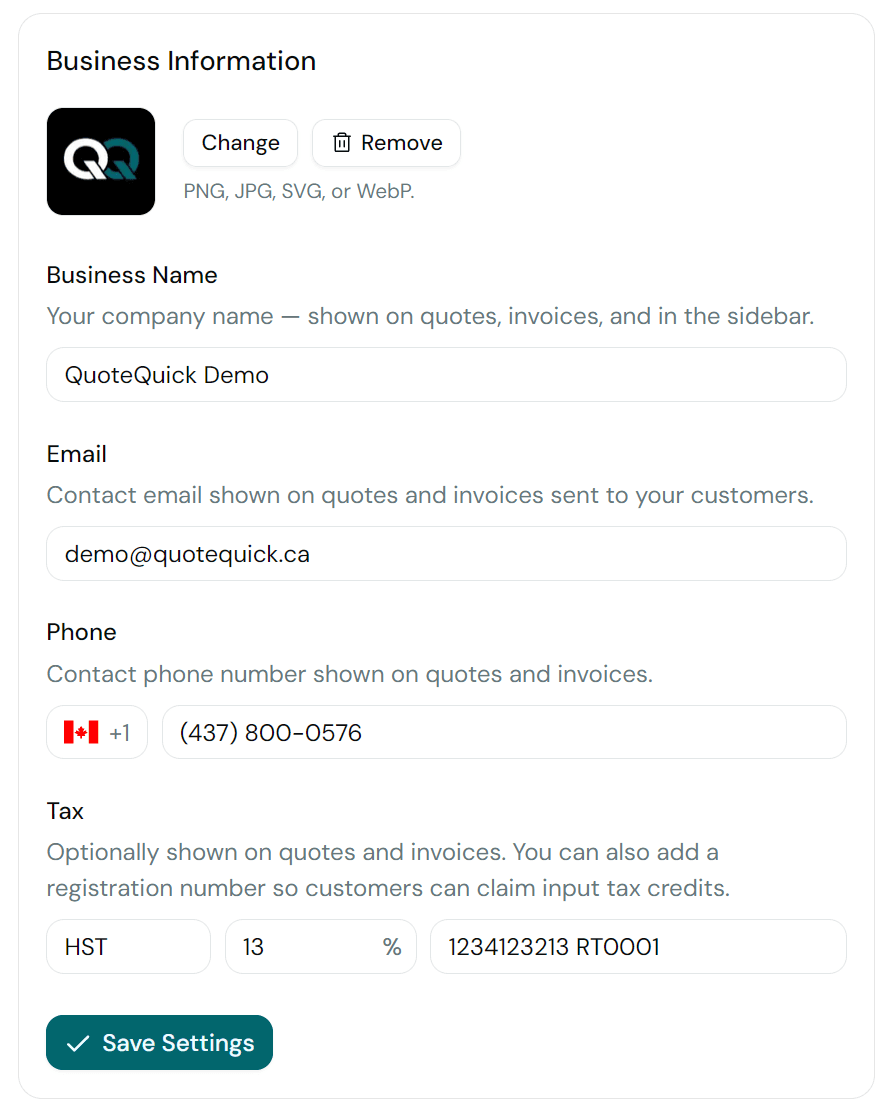 Business info modal