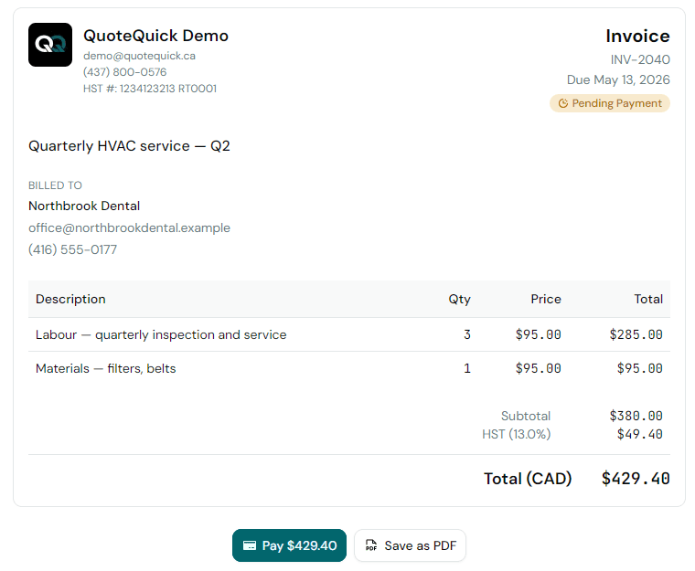 Pay invoice sample