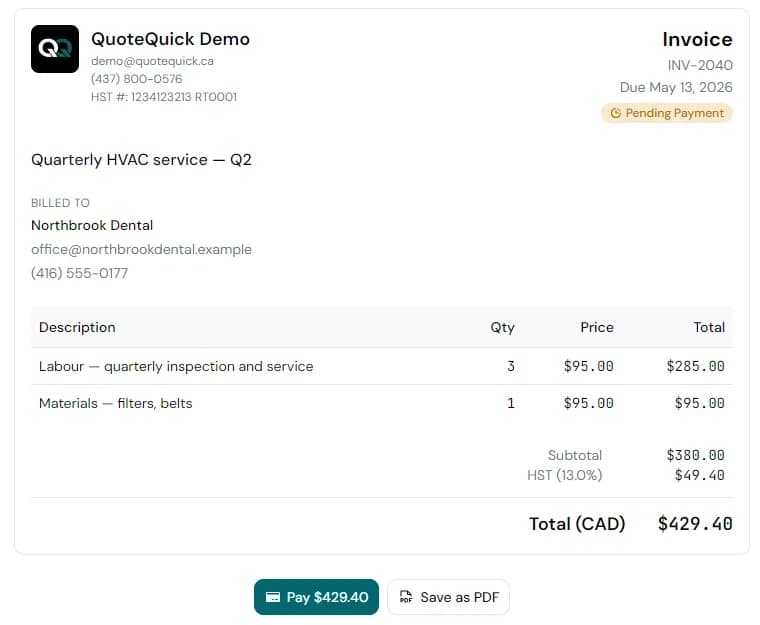 Pay invoice sample